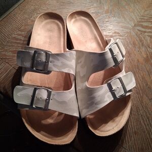 Women's Double Buckle Slide Sandals - White Camo
